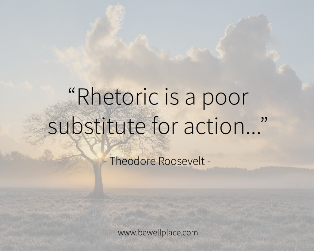 Rhetoric is a poor substitute for action... - Theodore Roosevelt